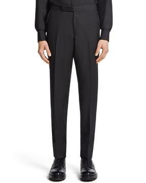 black wool & mohair evening flat front trousers
