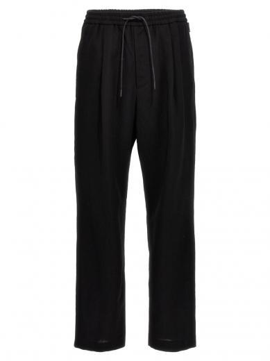 black wool and raffia pants