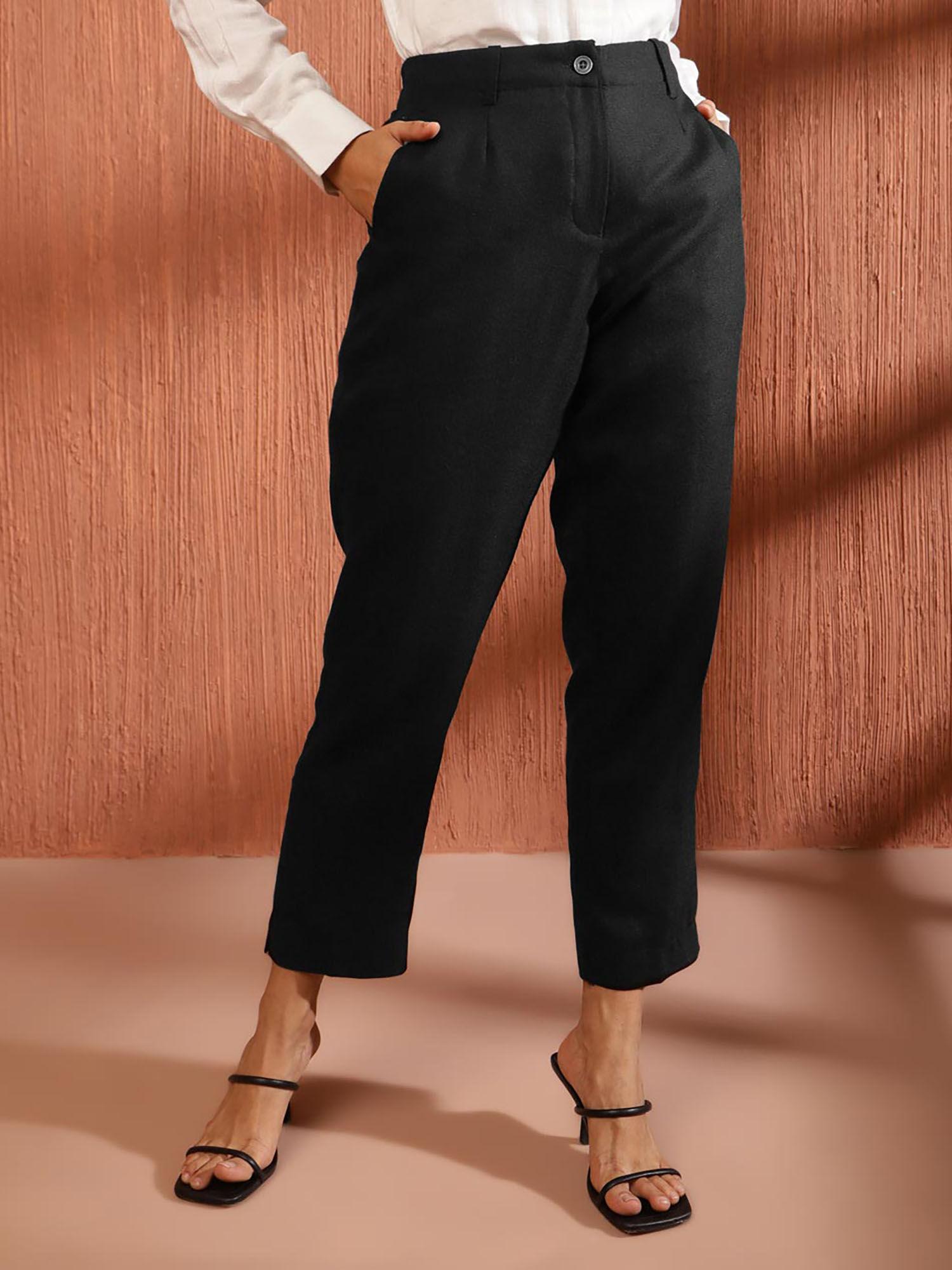 black wool solids pant