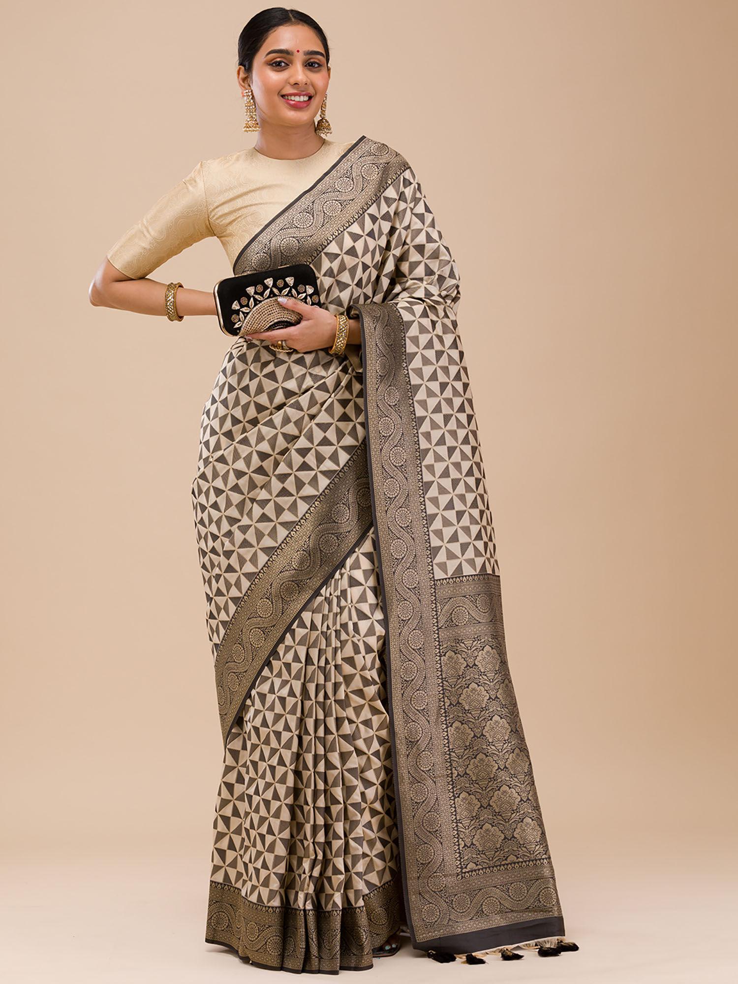black woven- zari work silk saree with unstitched blouse