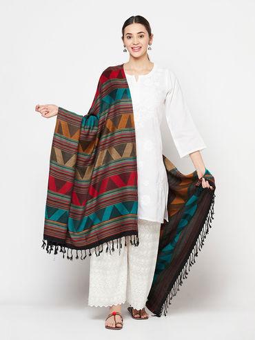 black woven design viscose acrylic shawl for women