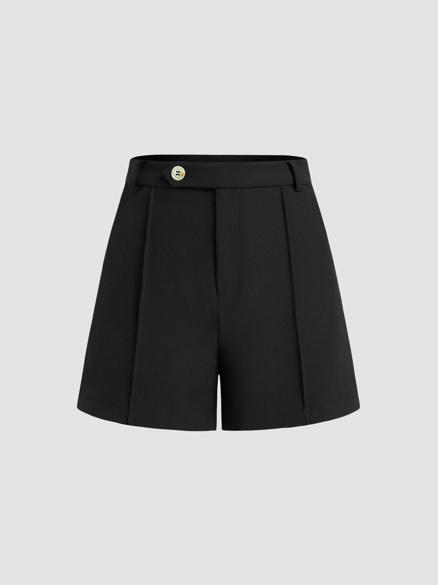 black woven mid rise ruched pocket solid shorts