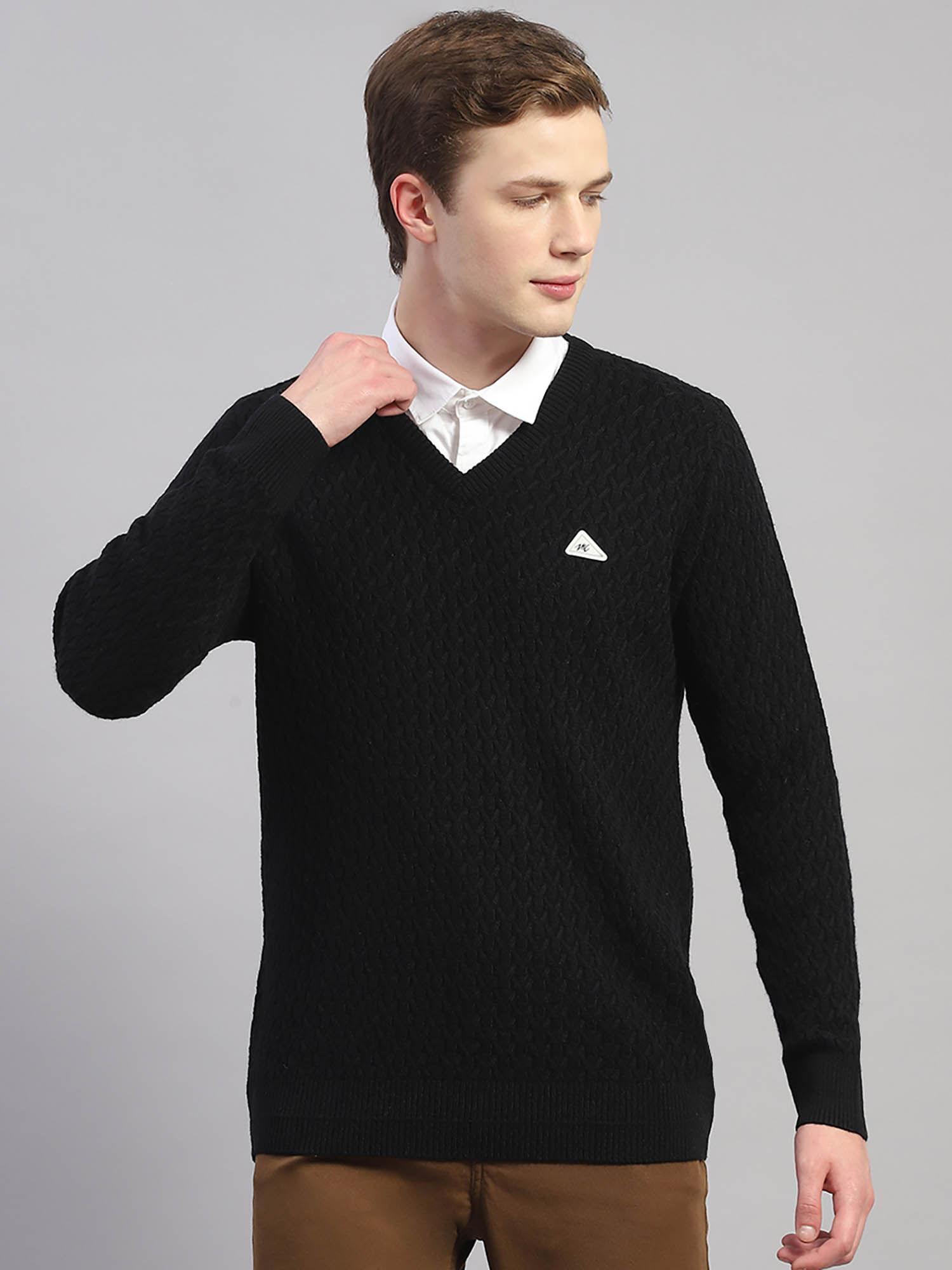 black woven v-neck sweater