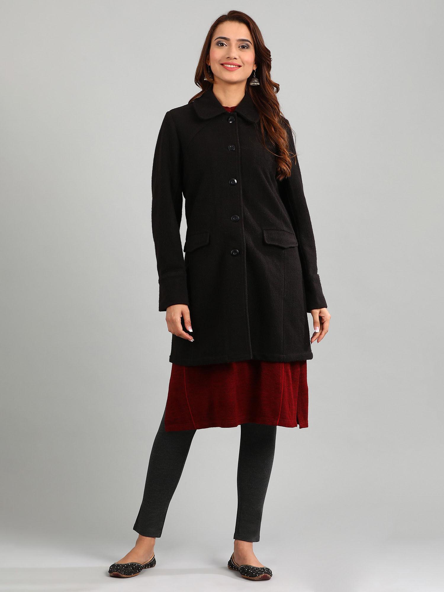 black yarn-dyed full sleeves coat