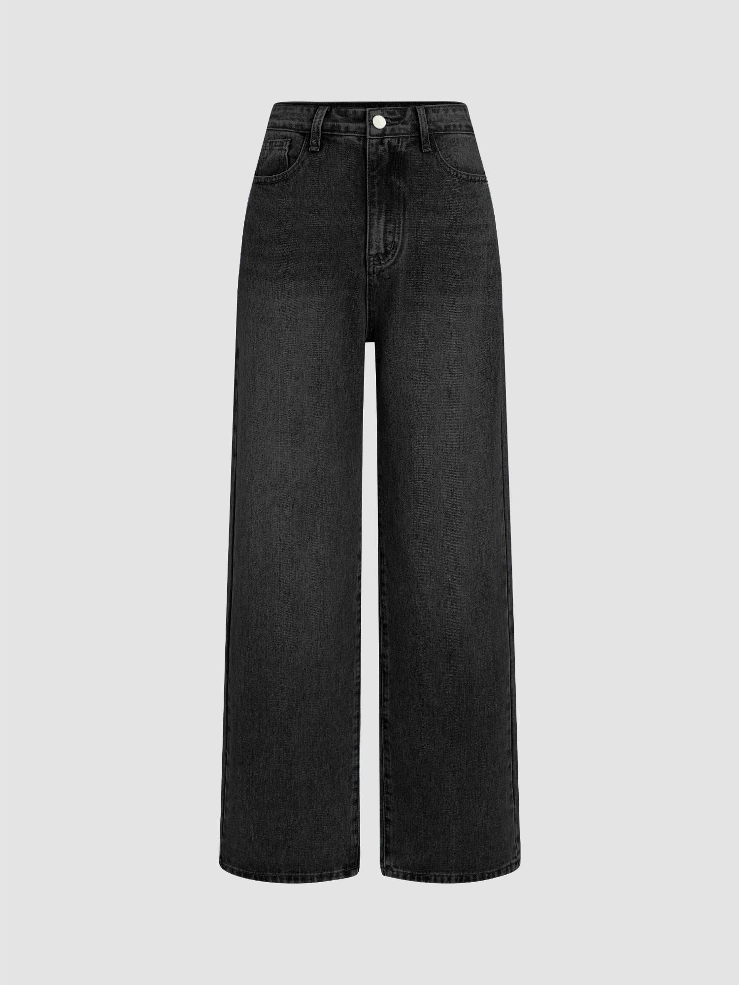 black yoney denim solid straight leg jeans