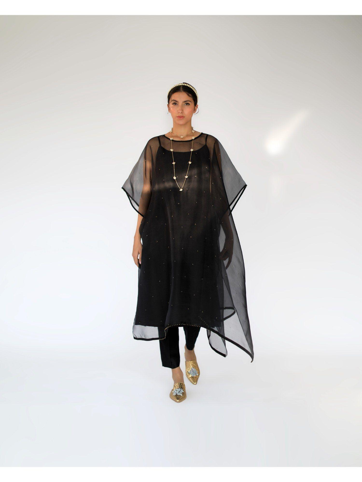 black zaidi cape and pant with slip (set of 3)