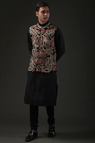 black zari embroidered nehru jacket