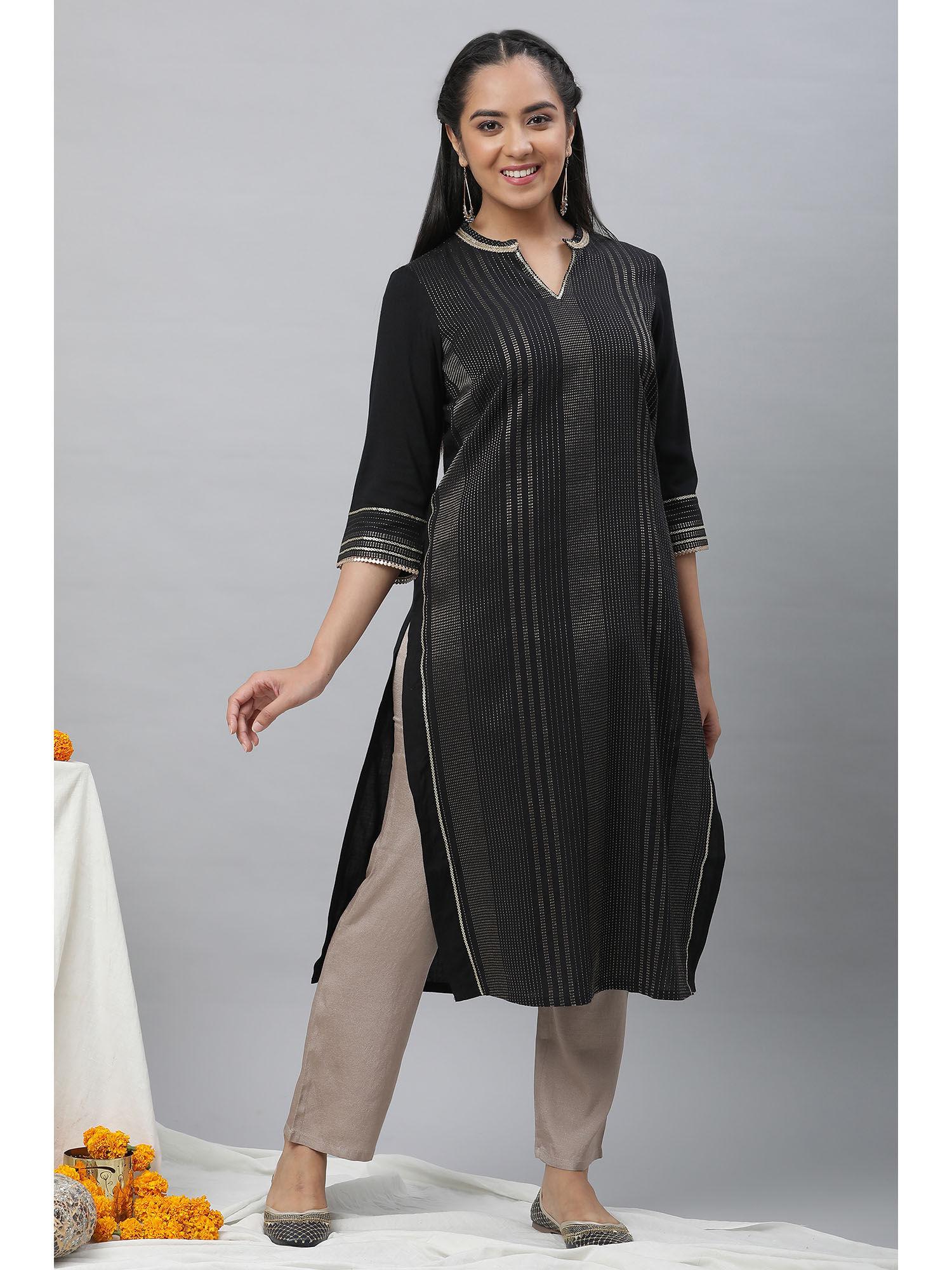 black zari woven festive kurta