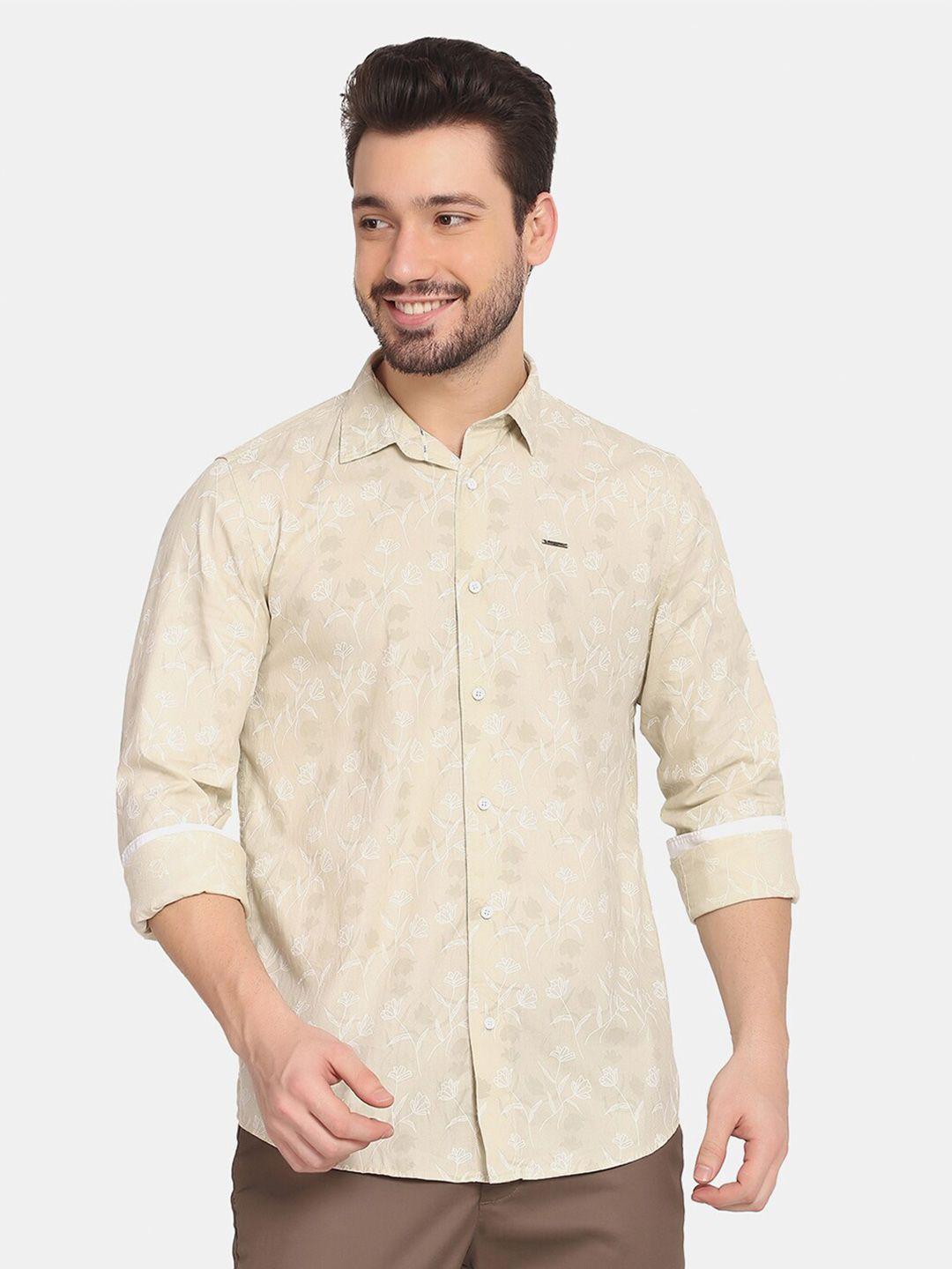 blackberrys men beige slim fit floral printed casual cotton shirt