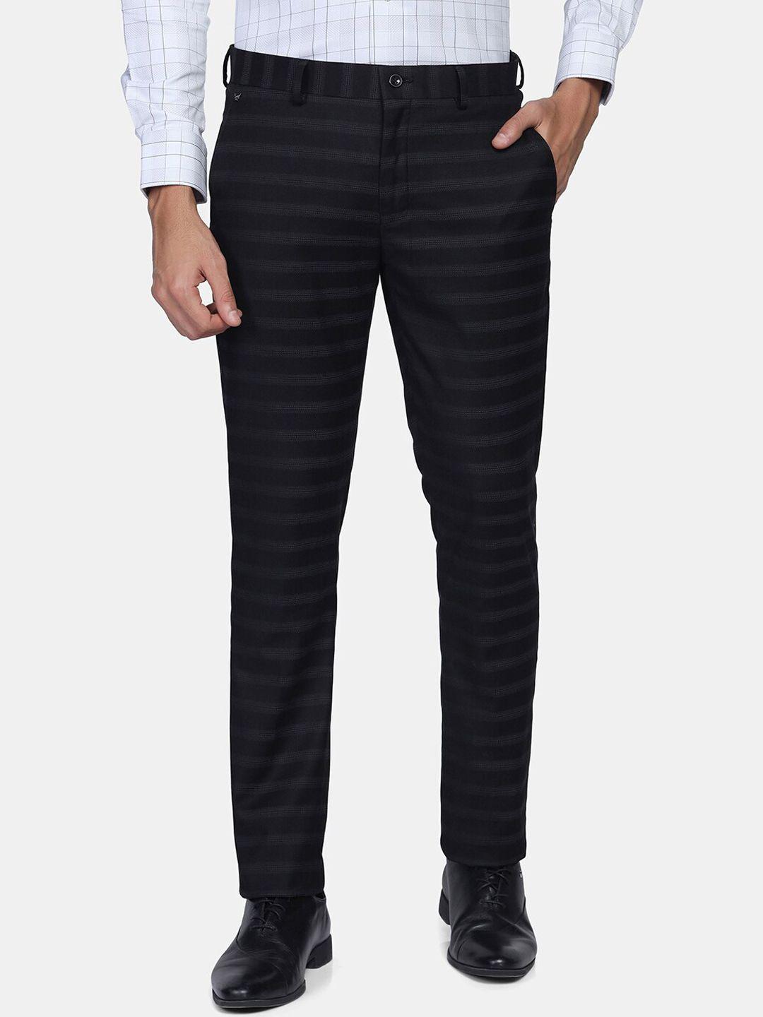 blackberrys men black striped slim fit low-rise trousers