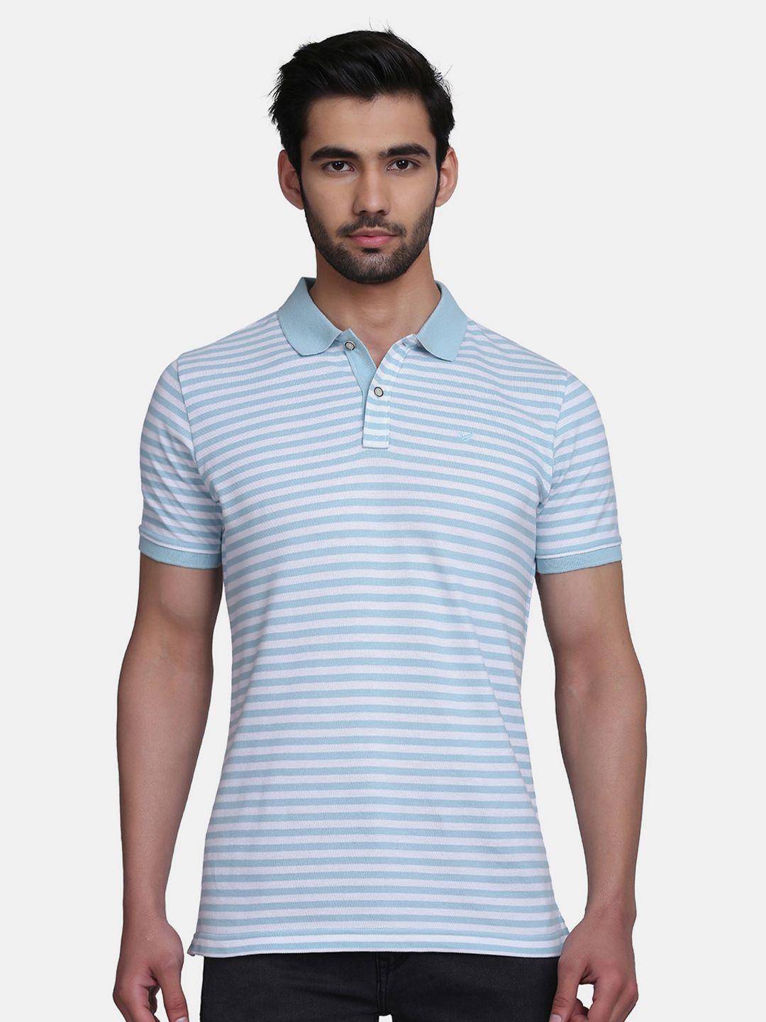 blackberrys men blue striped polo collar slim fit t-shirt