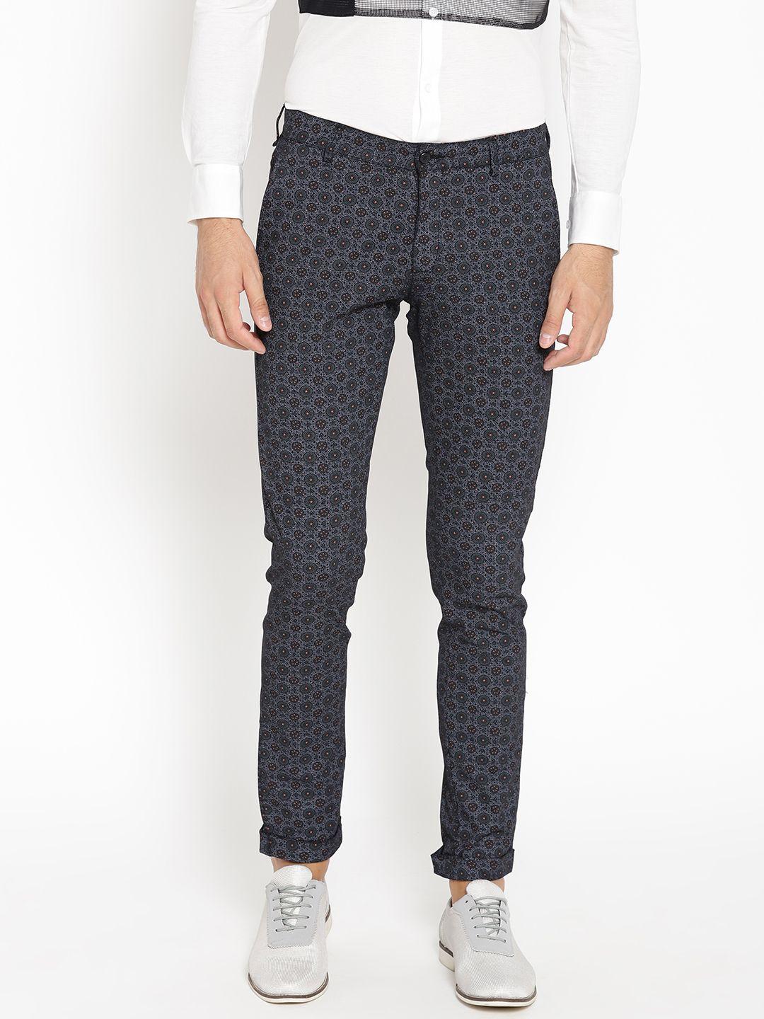 blackberrys men charcoal grey printed z91 slim fit casual trousers