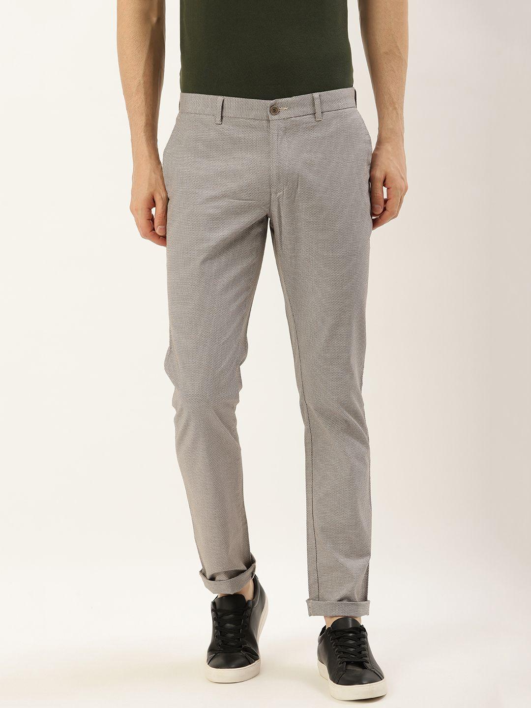 blackberrys men grey & brown sharp regular fit printed regular trousers