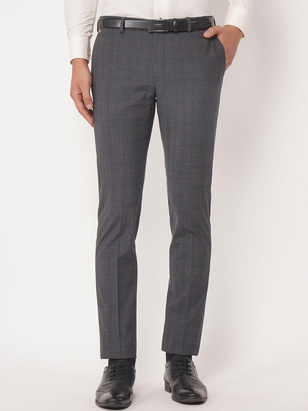 blackberrys men grey checked b-95 slim fit woollen formal trousers