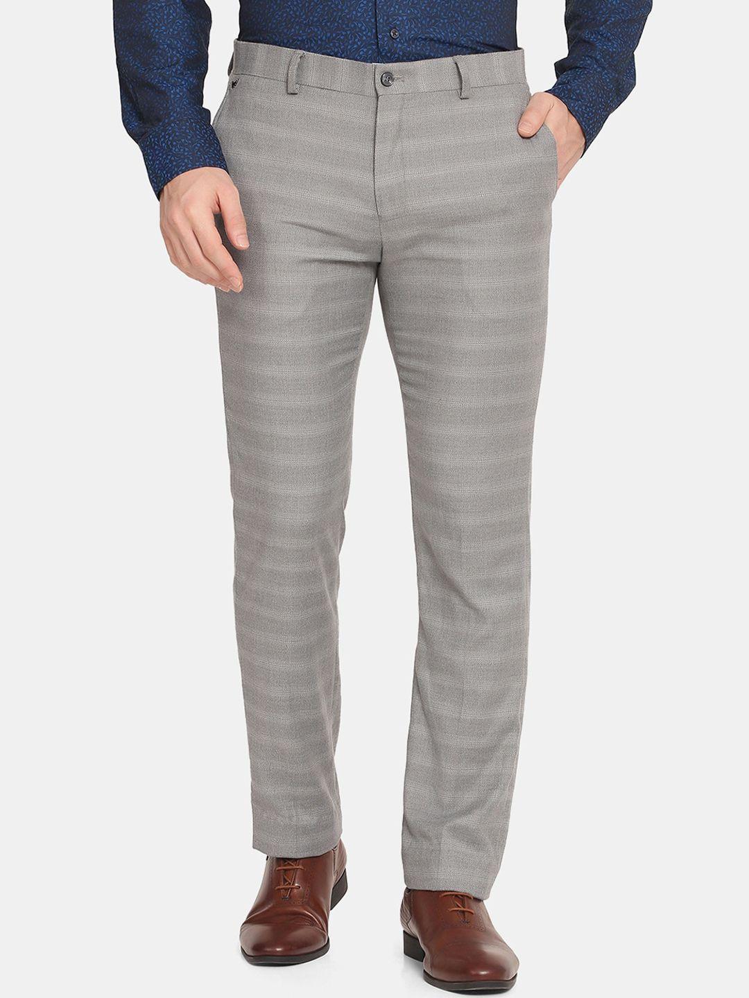 blackberrys men grey striped slim fit low-rise trousers