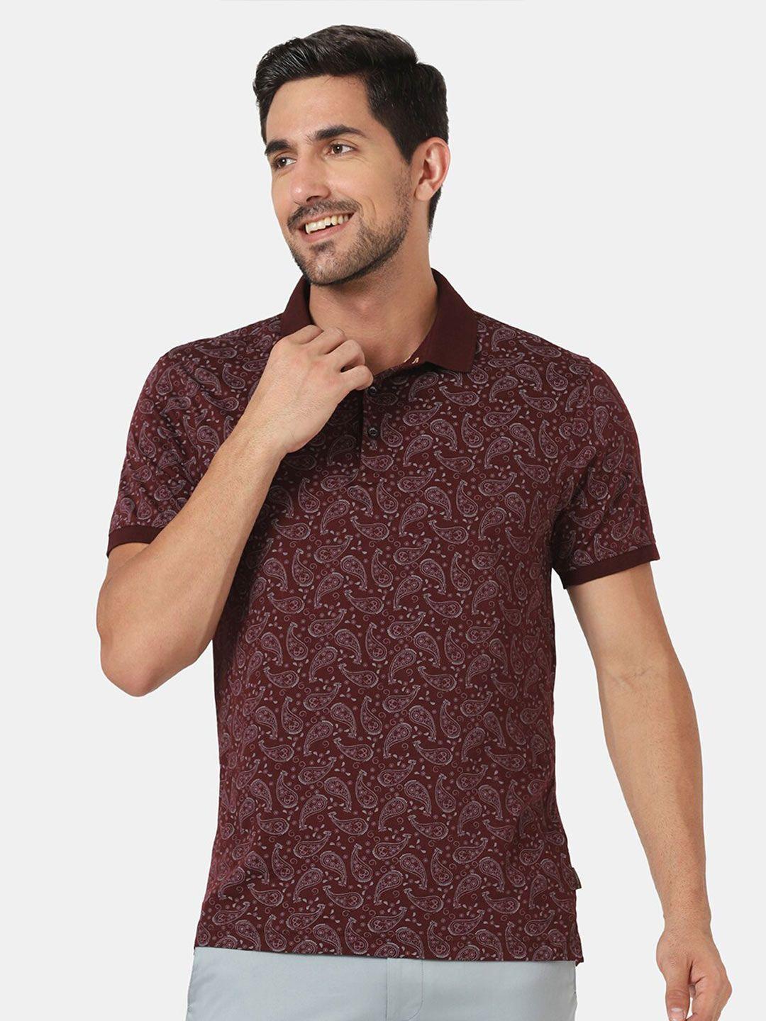 blackberrys-men-maroon-printed-polo-collar-slim-fit-t-shirt