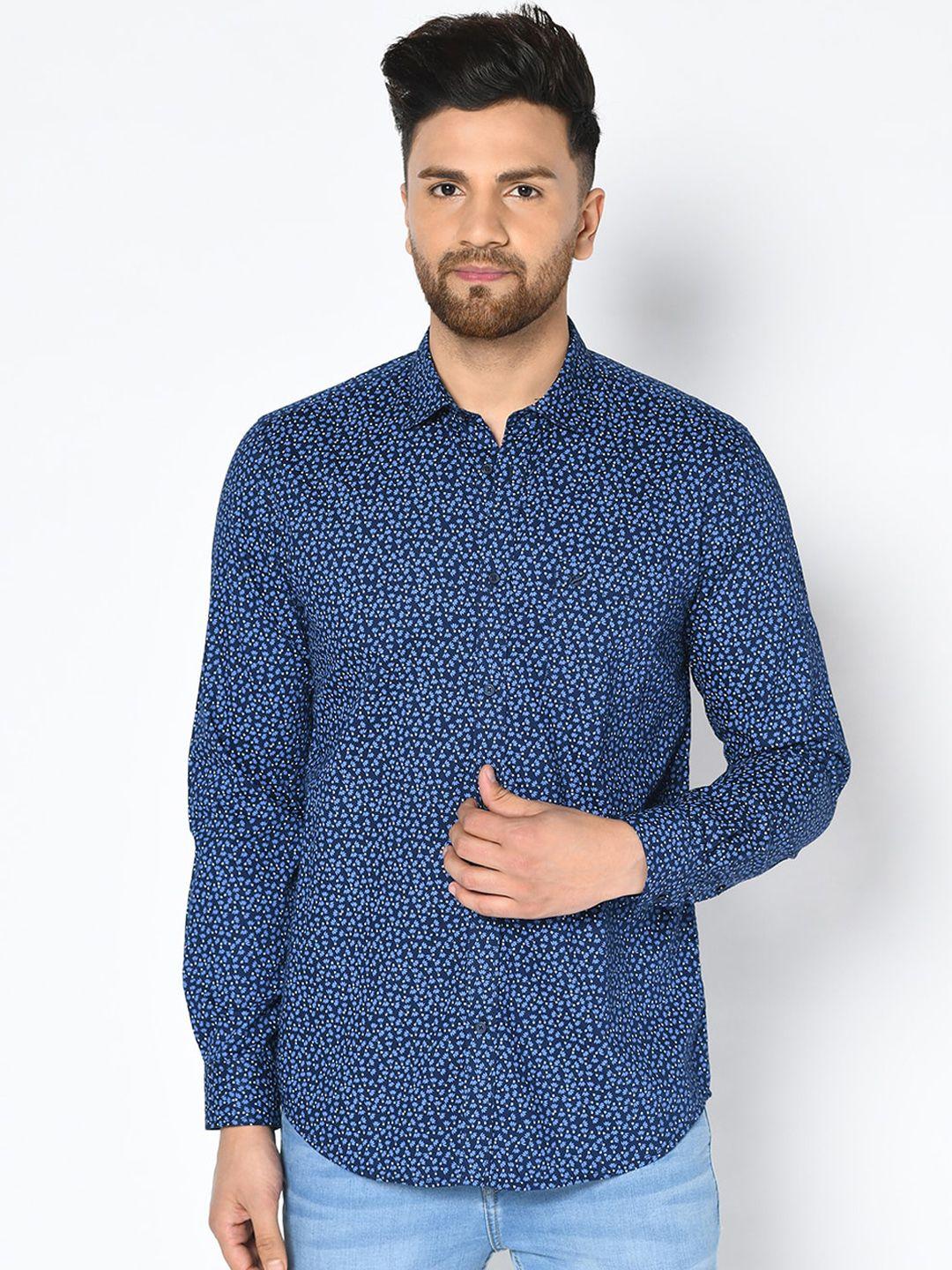 blackberrys men navy blue india slim fit printed casual shirt