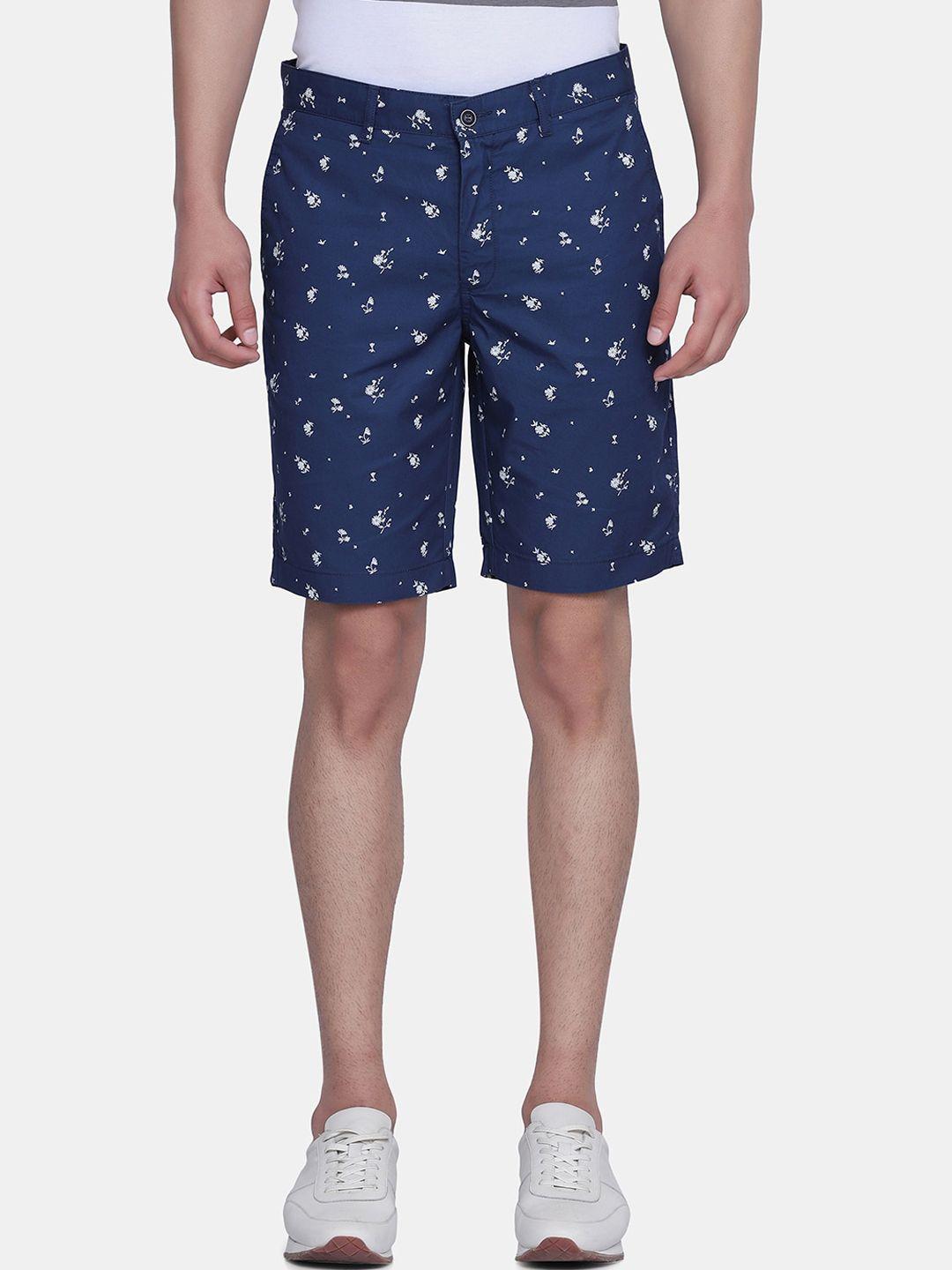 blackberrys men navy blue printed bs-10 slim fit low-rise shorts