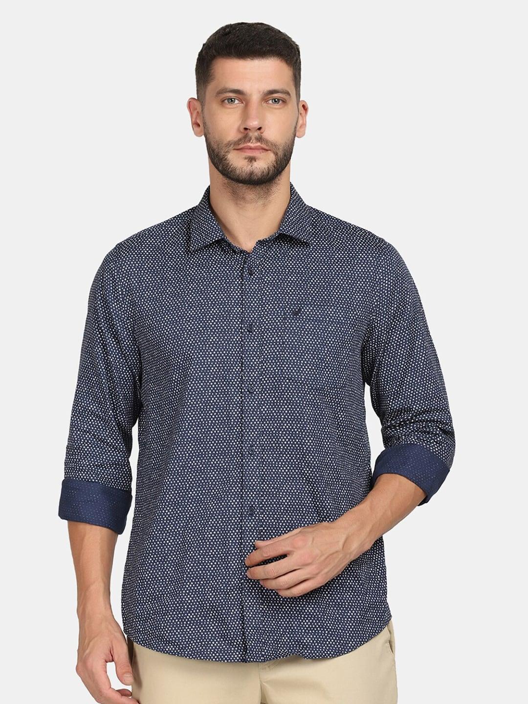 blackberrys men navy blue slim fit printed pure cotton casual shirt