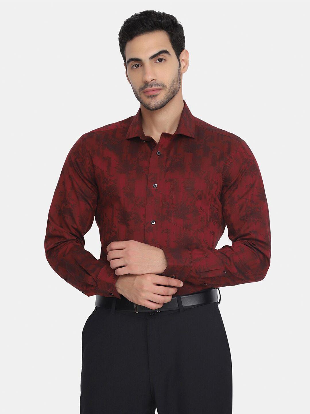 blackberrys men red slim fit floral printed pure cotton formal shirt