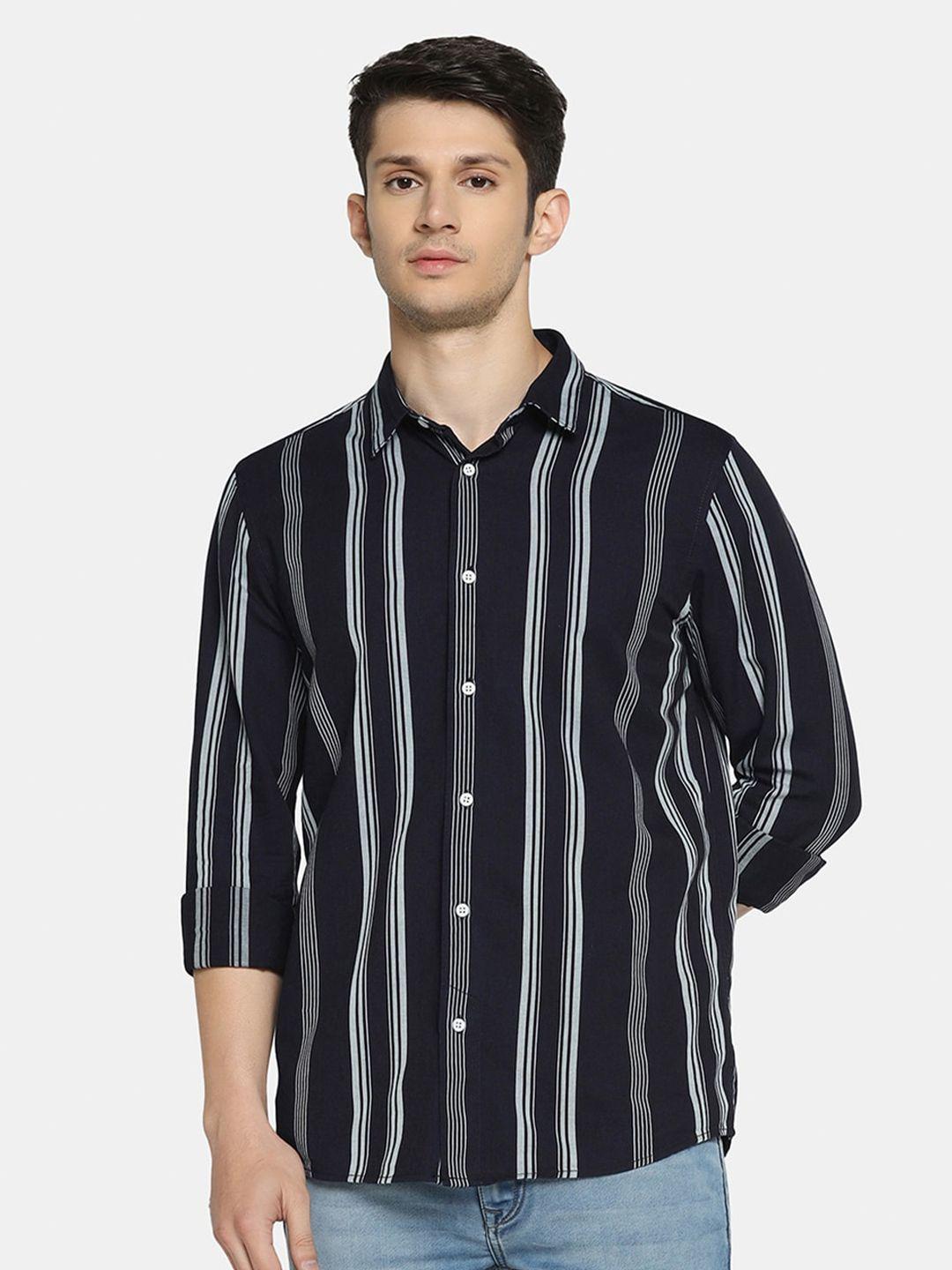 blackberrys men slim fit striped cotton casual shirt