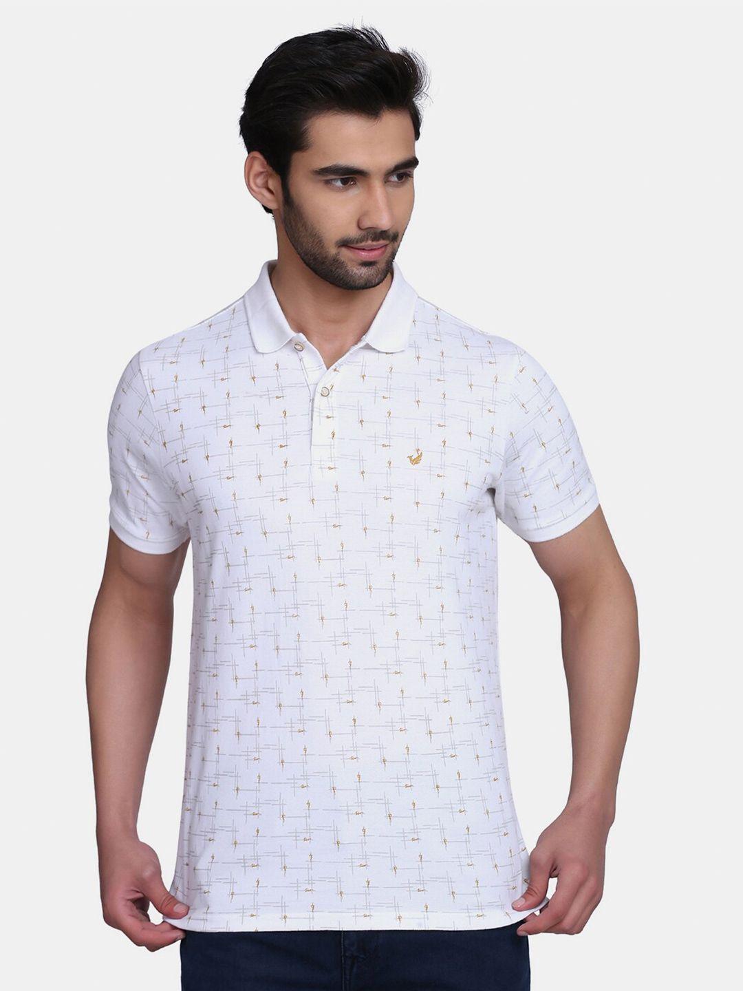 blackberrys men white abstract printed polo collar slim fit cotton t-shirt