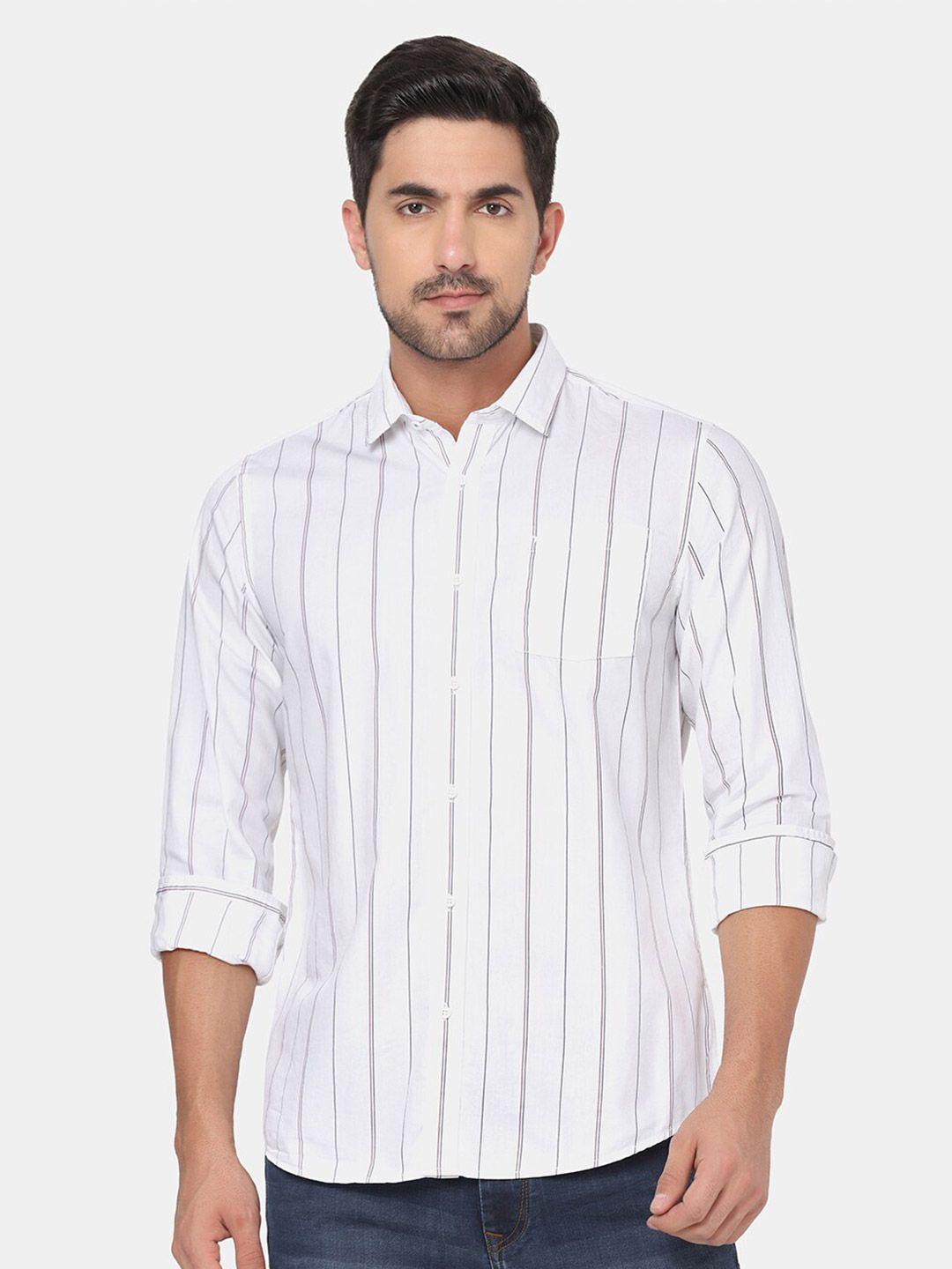 blackberrys men white slim fit striped pure cotton casual shirt