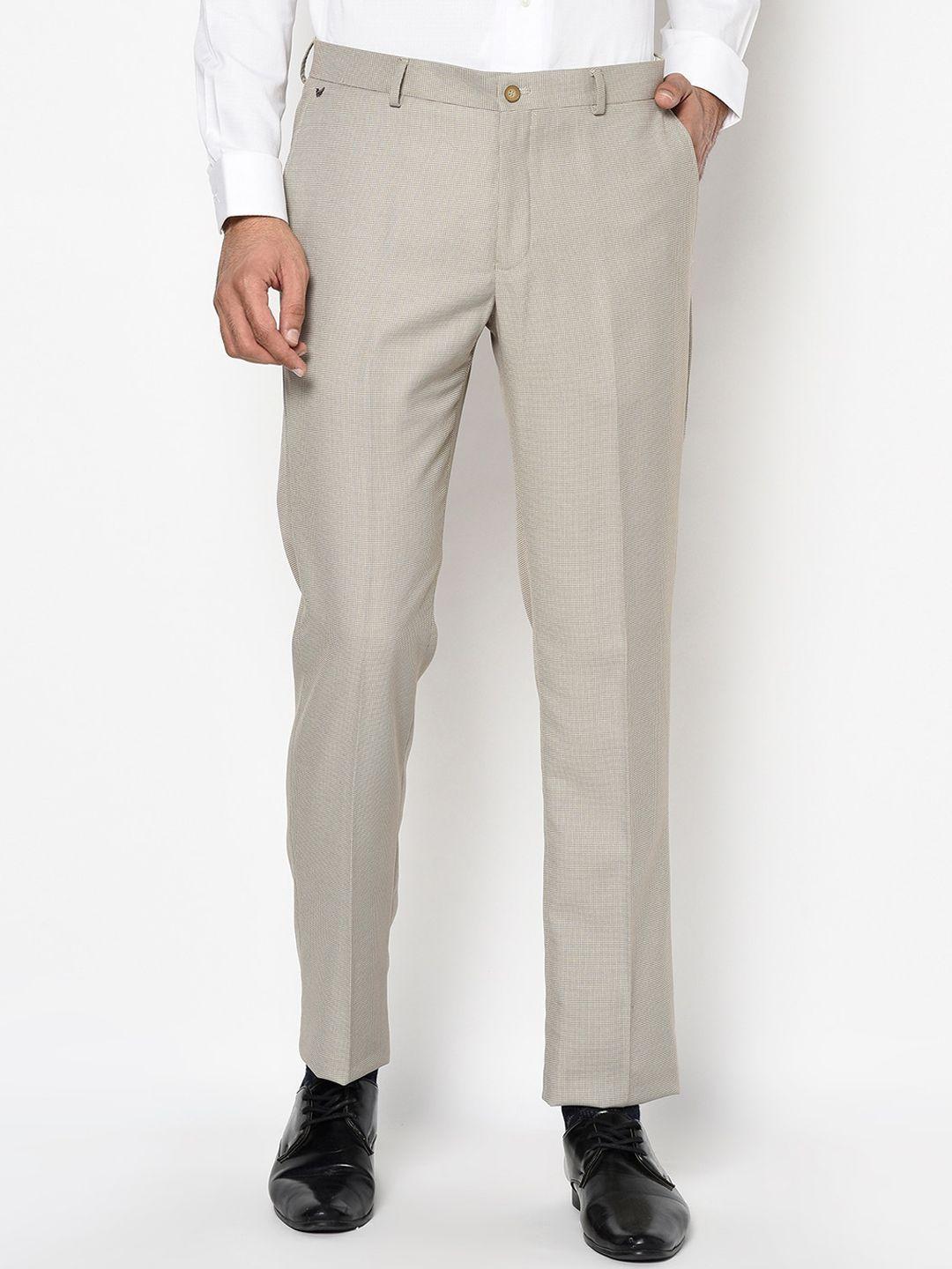 blackberrys men beige b-95 slim fit solid formal trousers