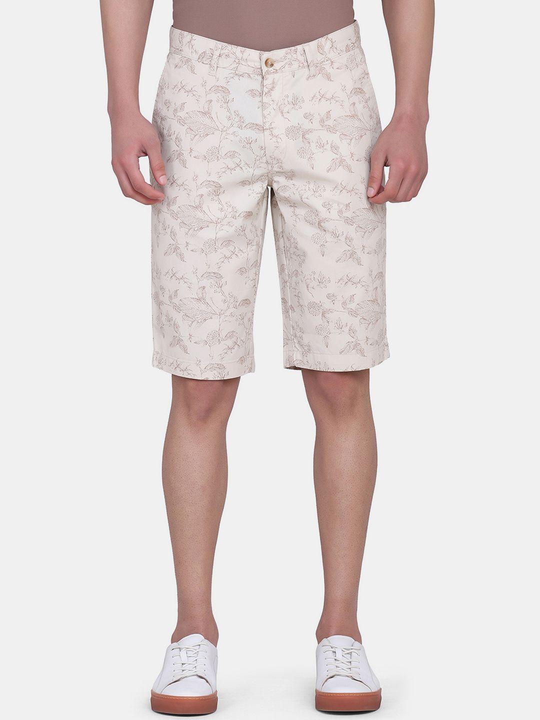 blackberrys men beige floral printed bs-10 slim fit low-rise cotton shorts