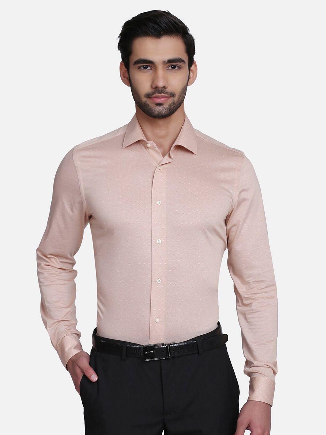 blackberrys men beige india slim fit linen formal shirt