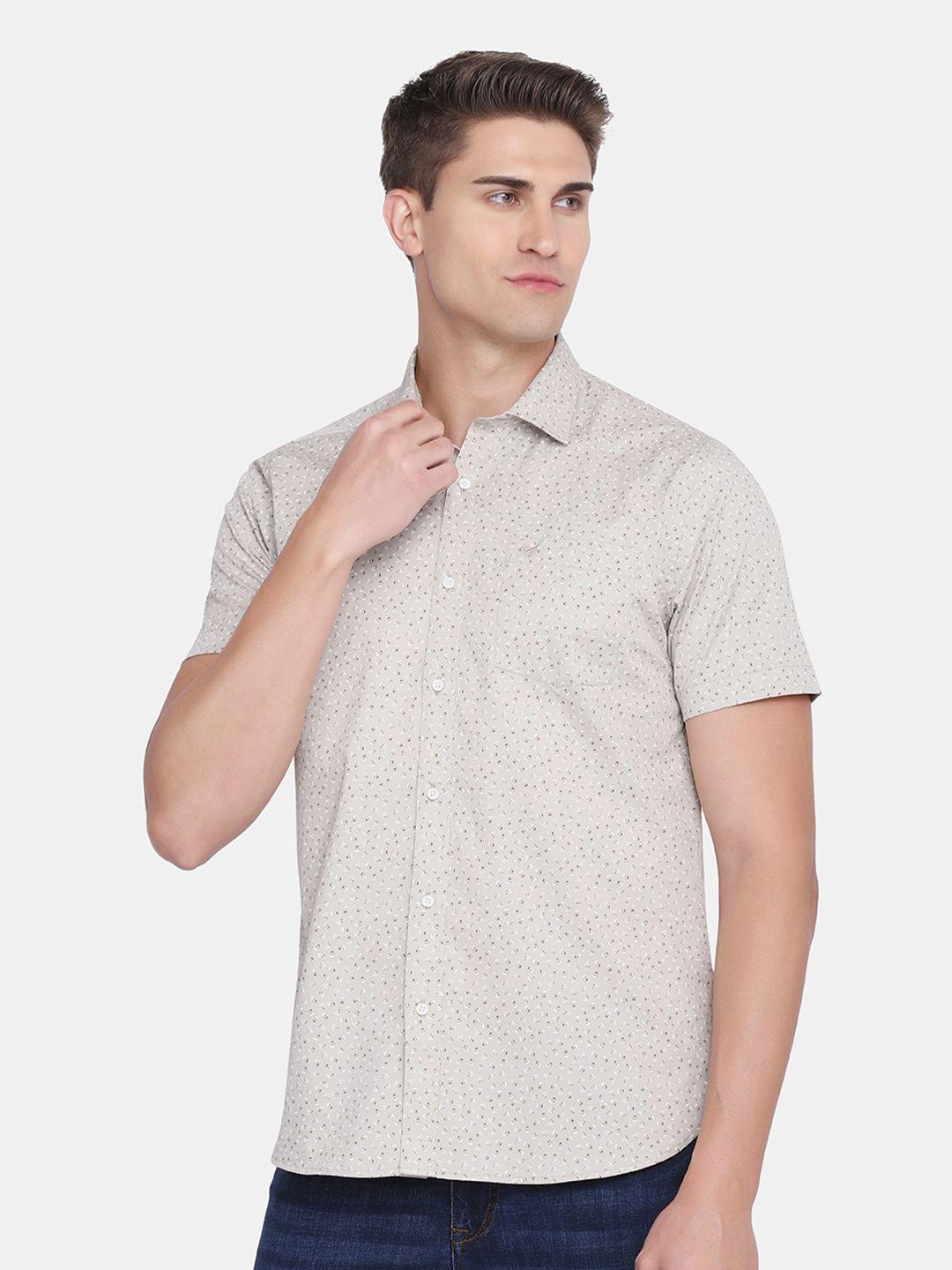 blackberrys men beige slim fit printed casual shirt