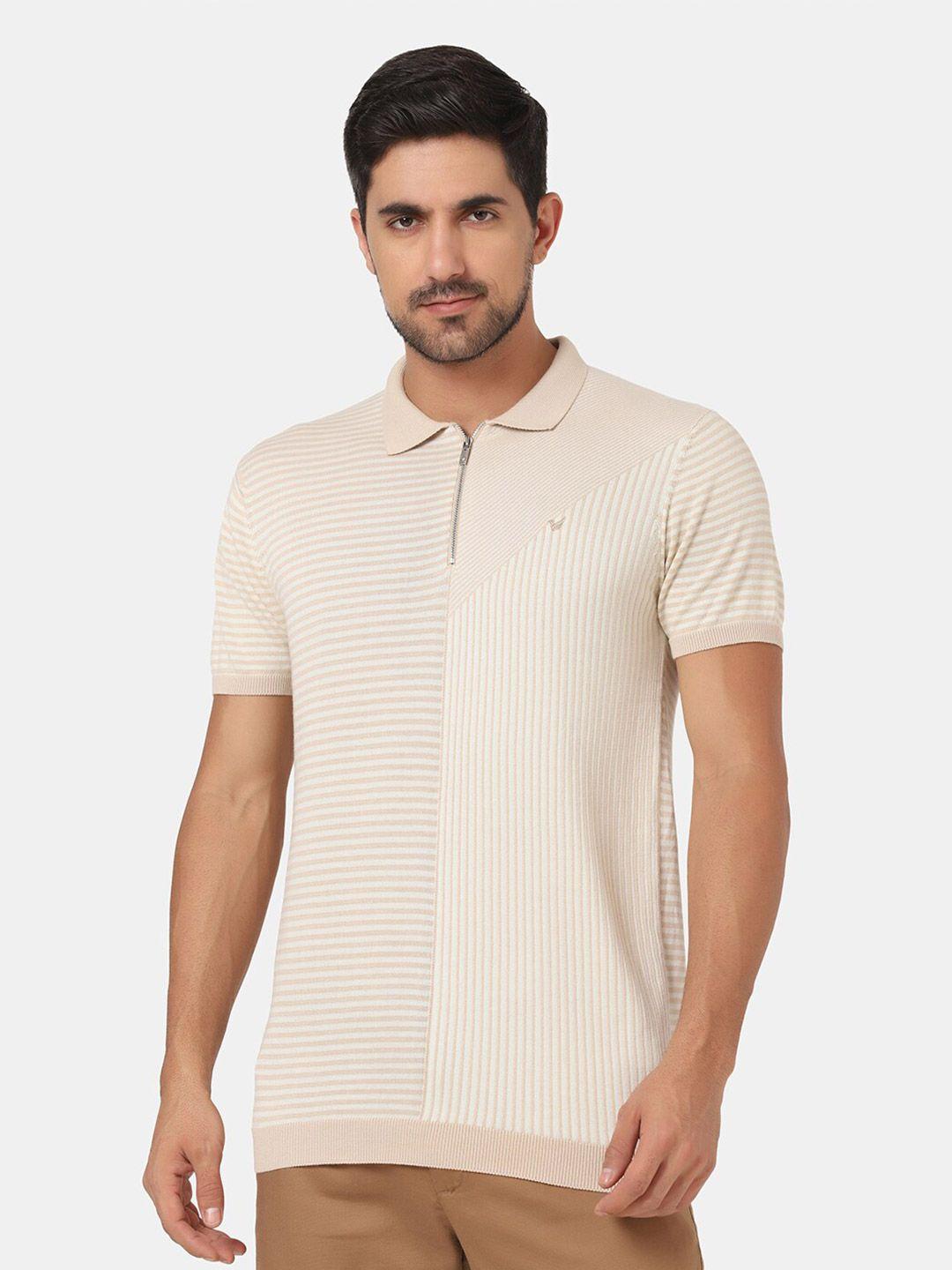 blackberrys men beige striped polo collar cotton  slim fit t-shirt