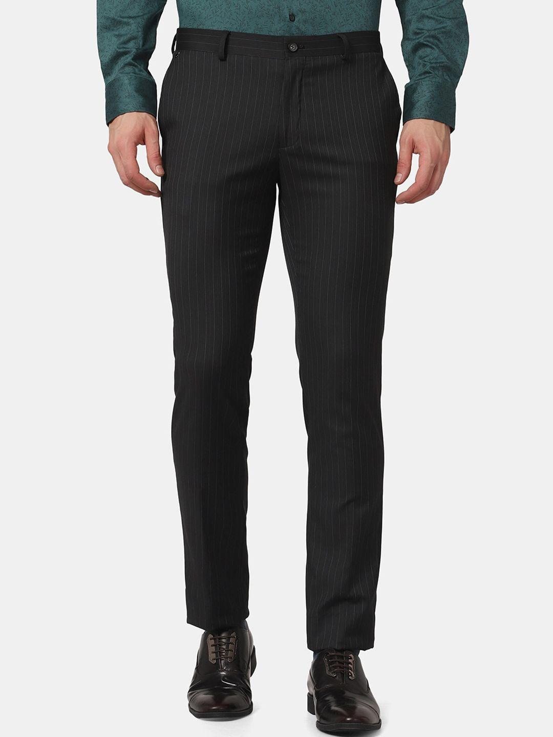 blackberrys men black striped slim fit low-rise formal trousers