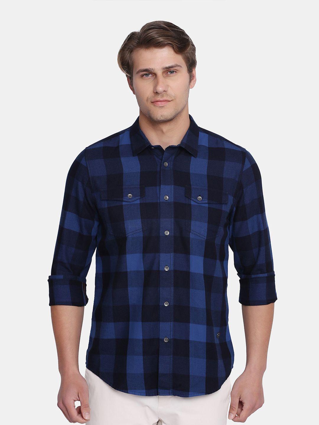 blackberrys men blue india slim fit buffalo checks checked casual shirt