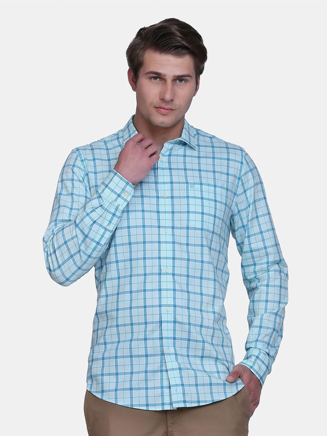 blackberrys men blue india slim fit checked casual cotton shirt