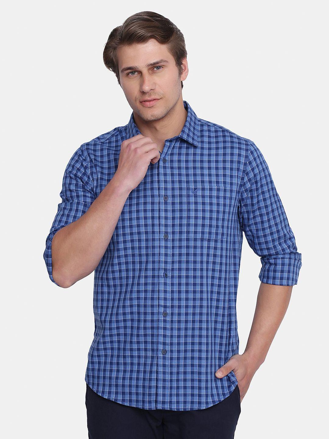 blackberrys men blue india slim fit checked casual shirt