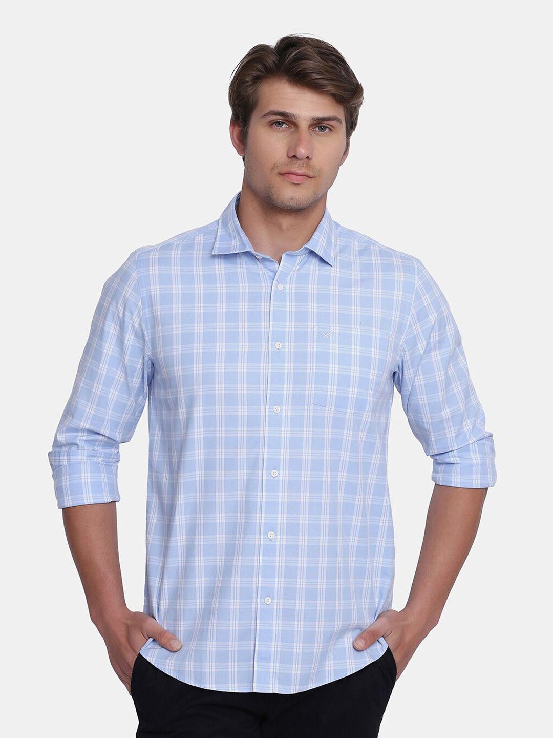 blackberrys men blue india slim fit checked casual shirt