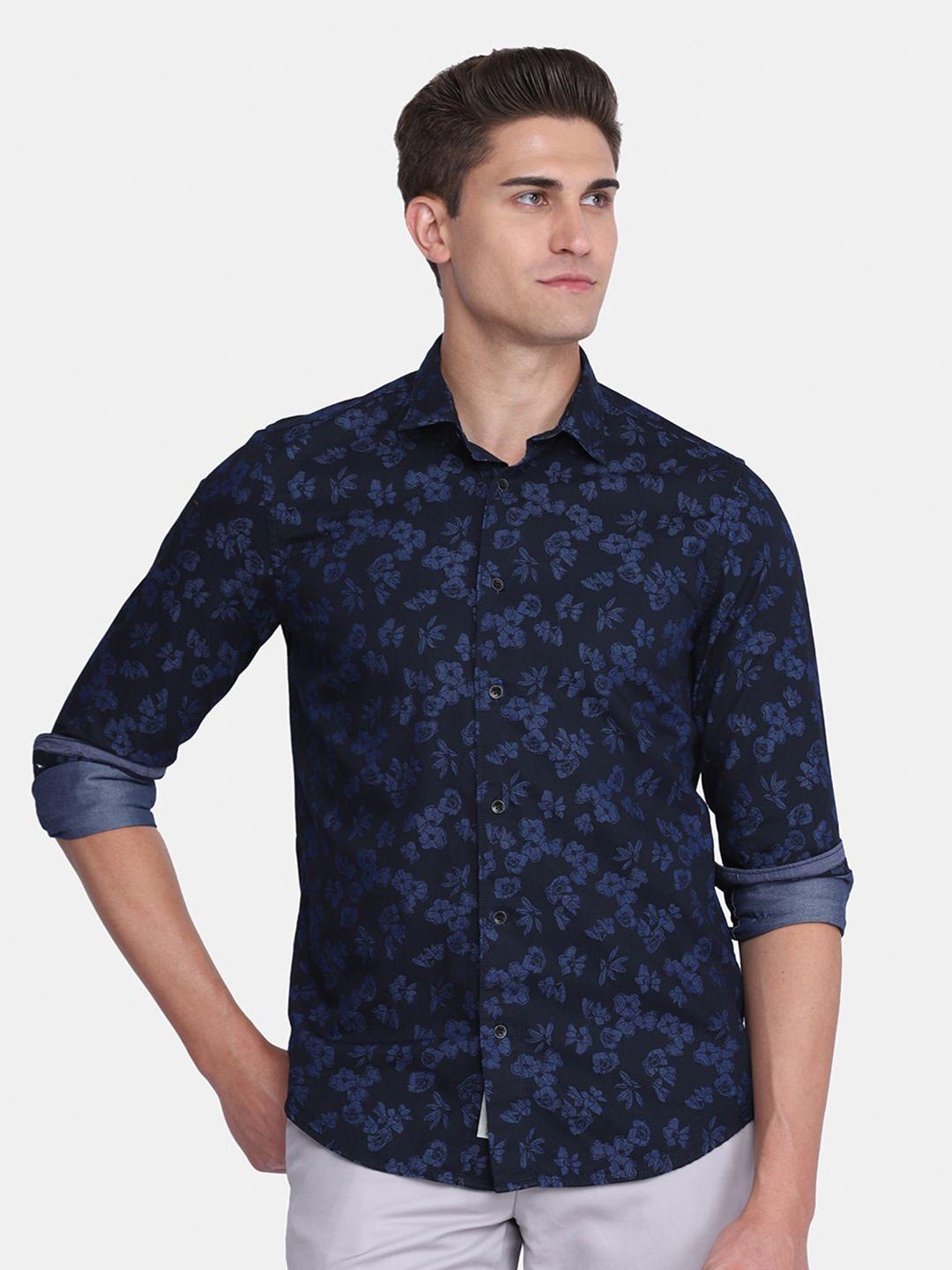 blackberrys men blue india slim fit floral printed casual shirt