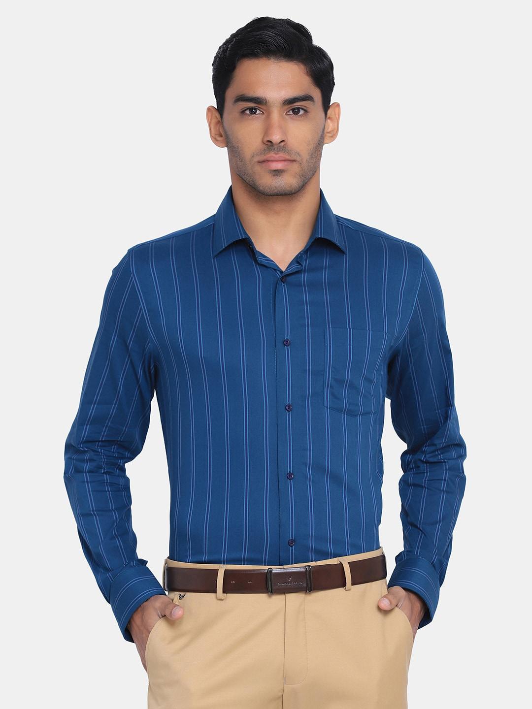 blackberrys men blue india slim fit striped formal shirt