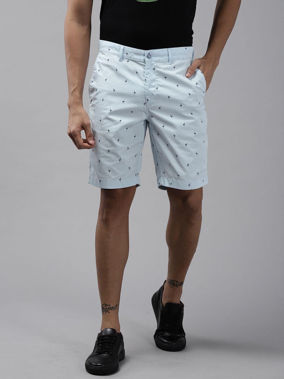 blackberrys men blue pure cotton conversational printed bs-10 slim fit chino shorts