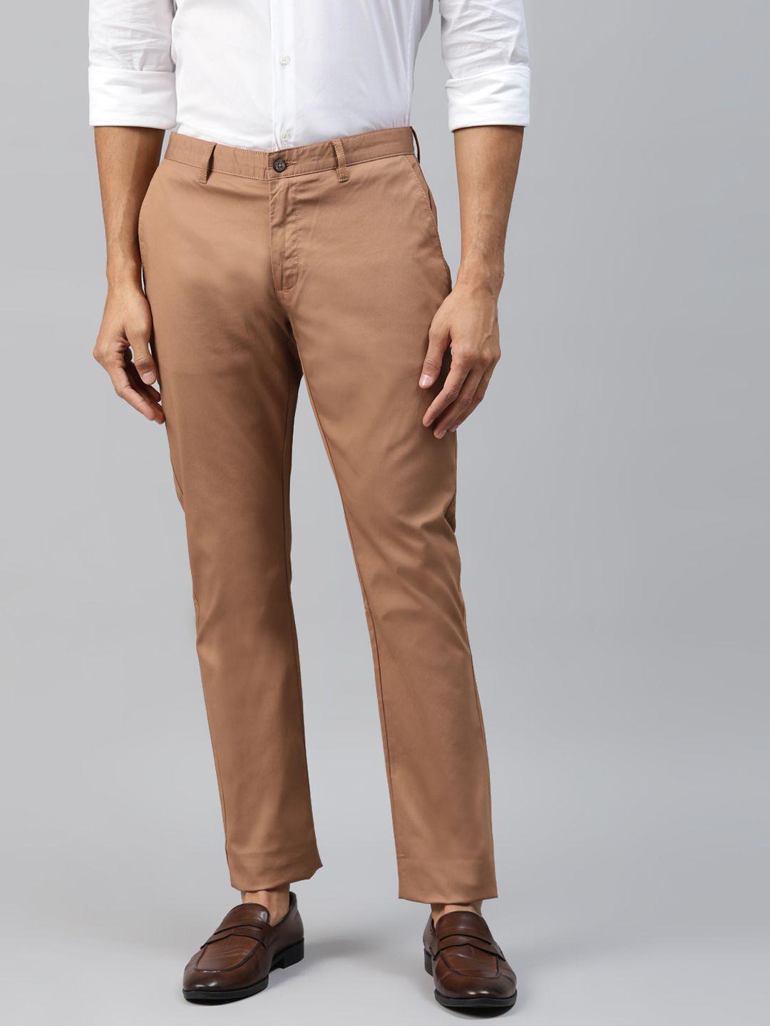 blackberrys men brown solid b-91 skinny fit regular trousers