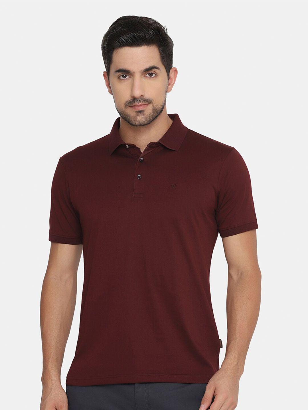 blackberrys men burgundy polo collar slim fit pure cotton t-shirt