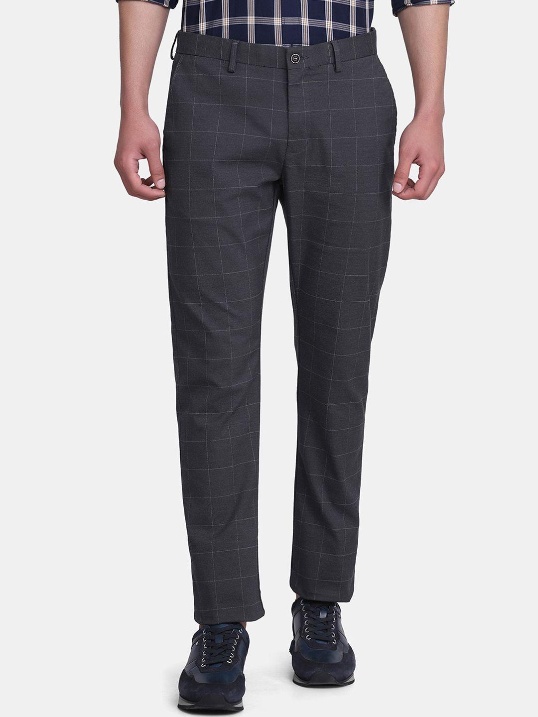 blackberrys men charcoal grey checked b-95 slim fit trousers