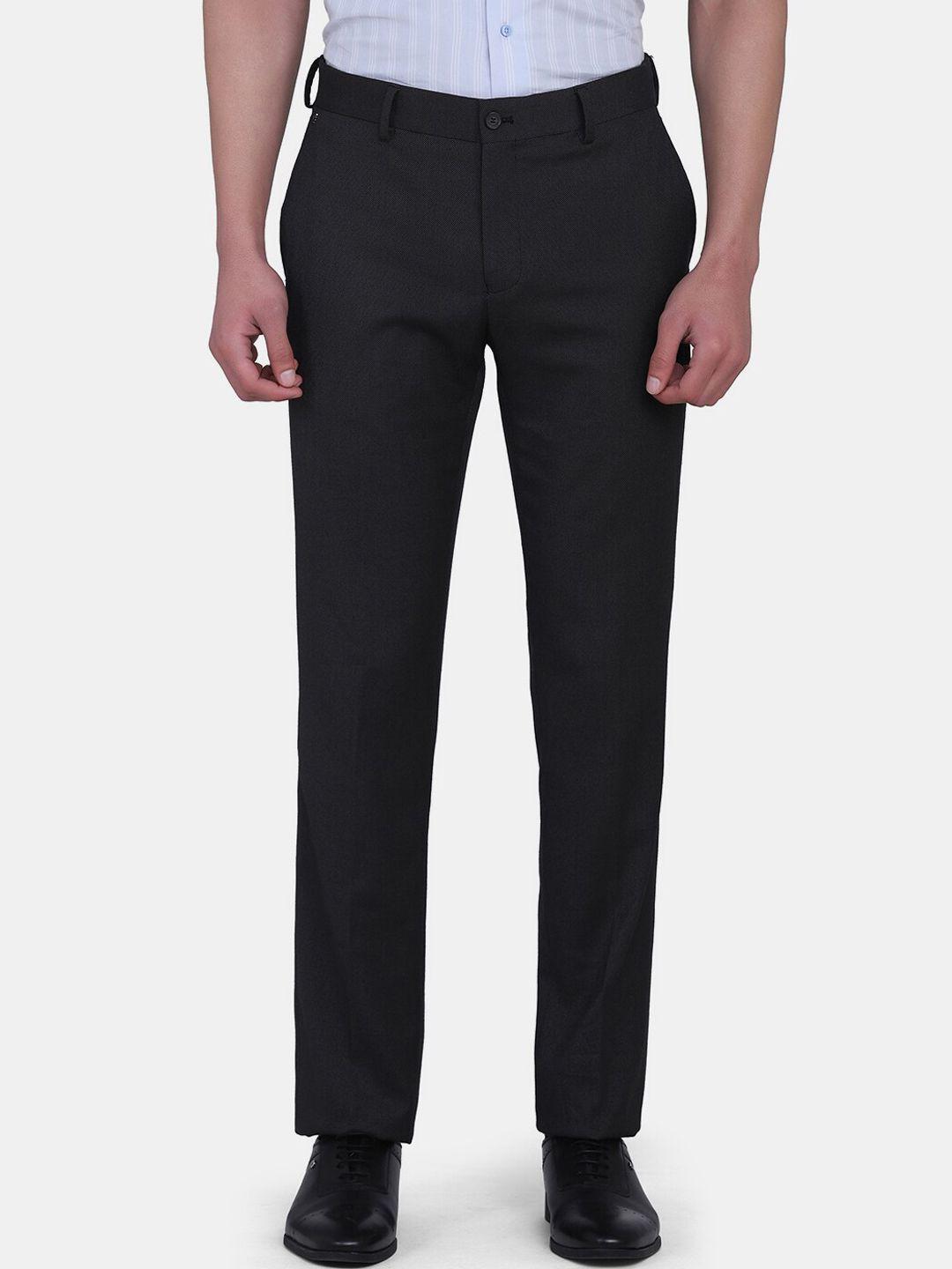 blackberrys men charcoal grey solid b-95 slim fit trousers