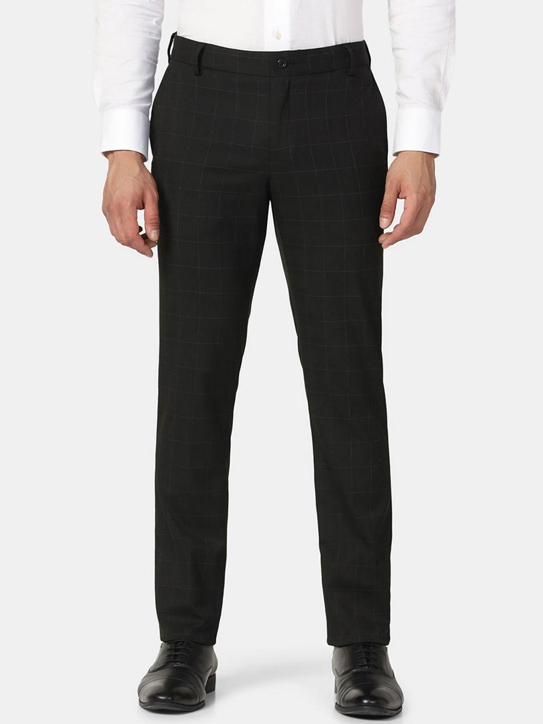 blackberrys men checked low-rise b-91 slim fit formal trousers