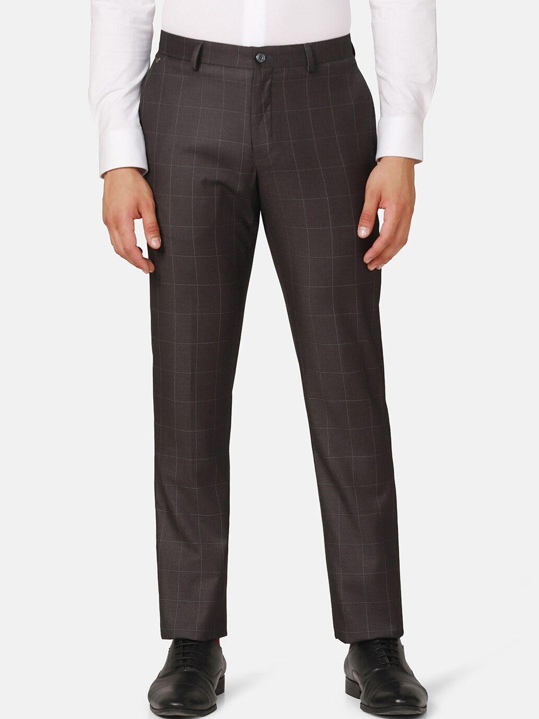 blackberrys men checked mid-rise b-95 slim fit formal trousers