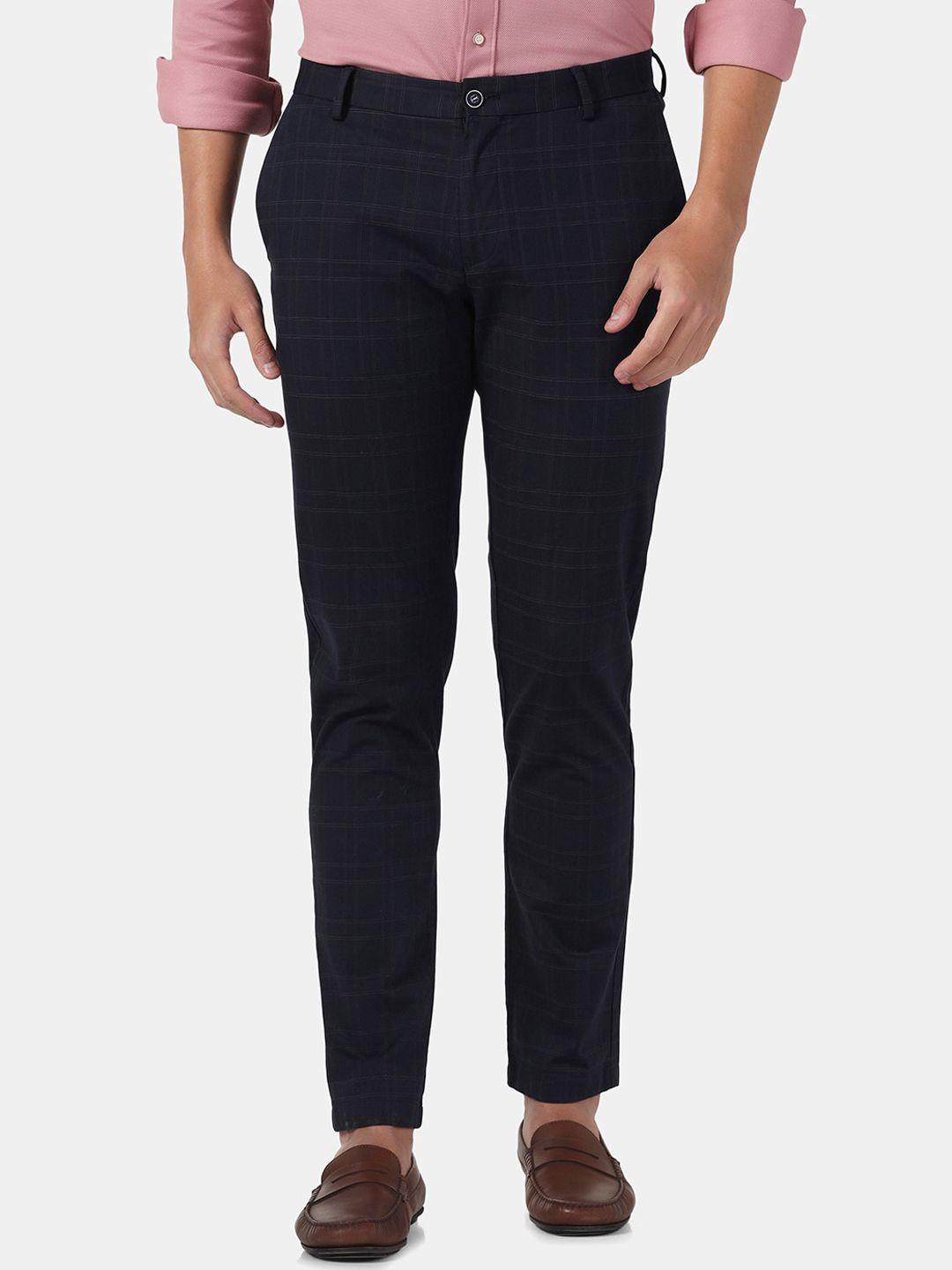 blackberrys men checked slim fit low-rise trousers