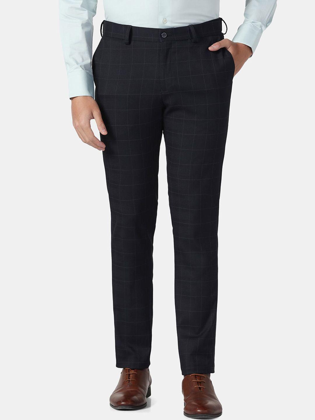 blackberrys men checked slim fit low-rise trousers