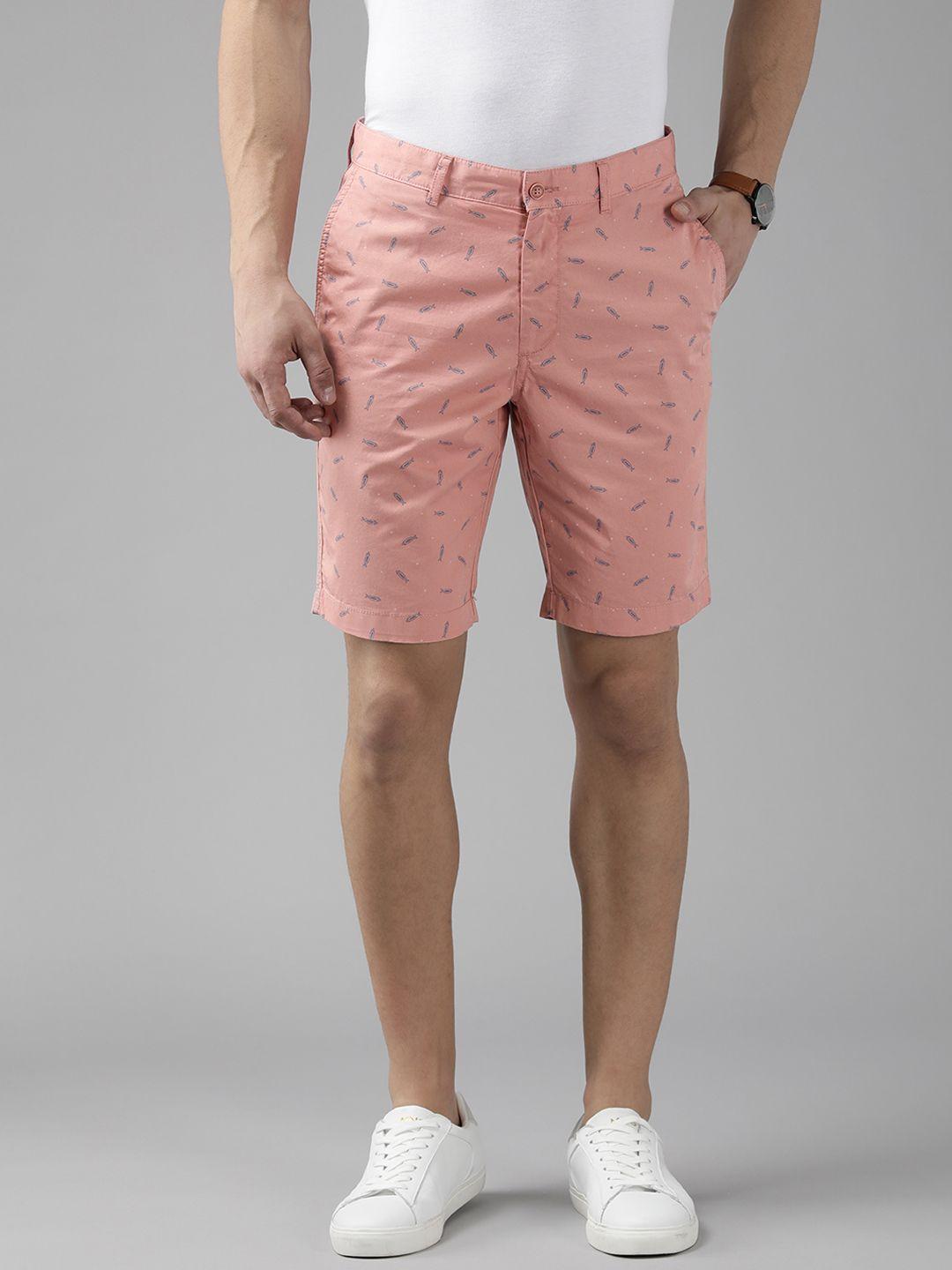 blackberrys men dusty pink pure cotton printed bs-10 slim fit low-rise chino shorts