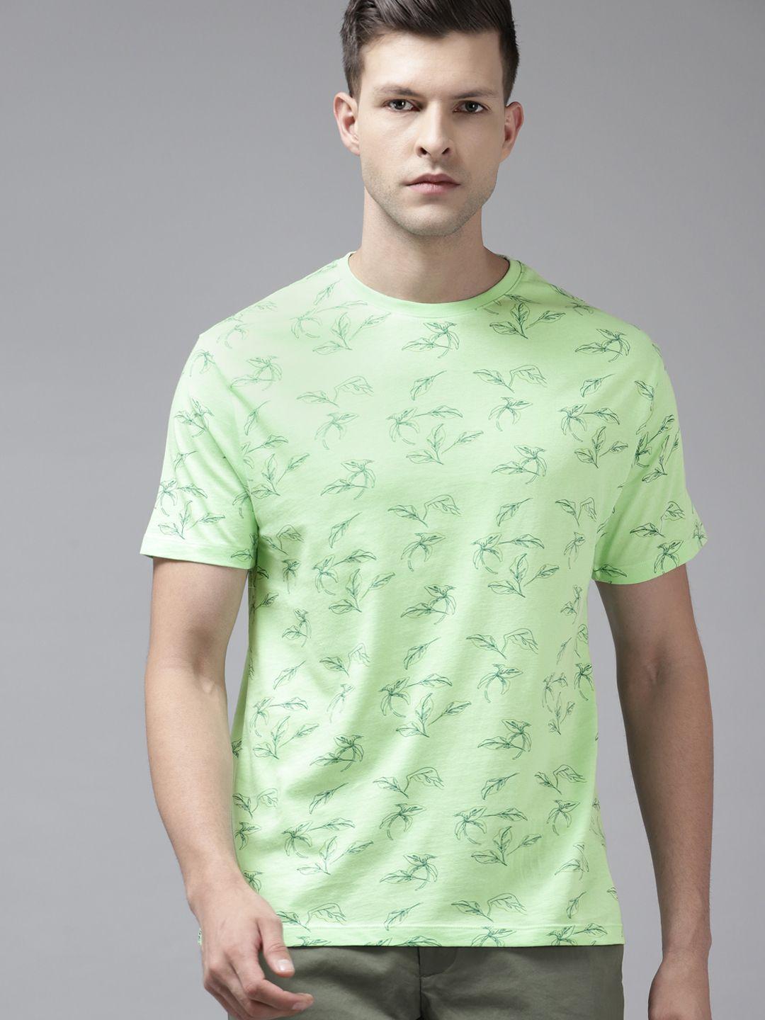 blackberrys men green floral printed pure cotton slim fit t-shirt